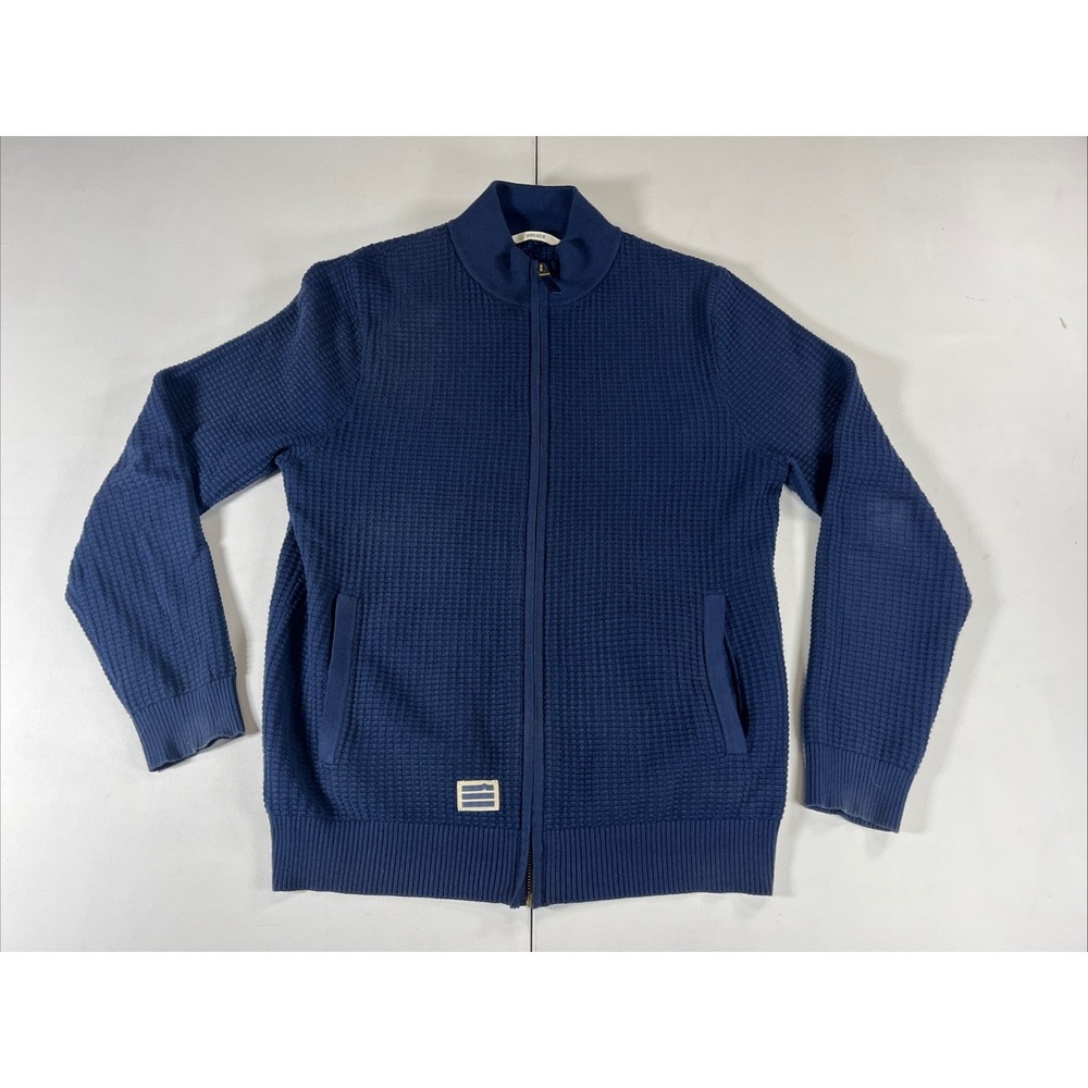 Bolger Merino Wool Zip Up Jacket Sweater textured Knit Norway Navy Men's M
